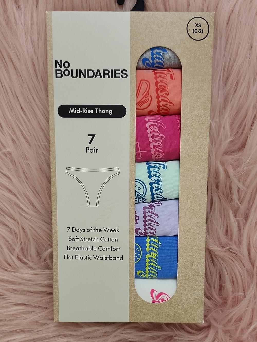 Brand New 7PR NO BOUNDARIES 7-DAYS OF THE WEEK MID-RISE THONG PANTIES-XS